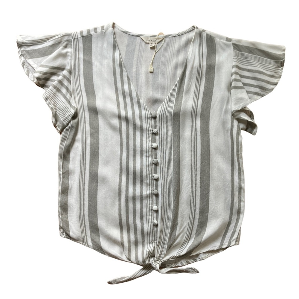 2/$30 SIM & SAM S NWT V-neck Button Down Flutter Cap Sleeve Tie Waist Rayon Top
